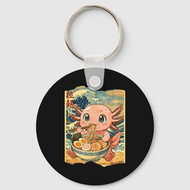 Funny Kawaii Axolotl Ramen Noodle Bowl Japanese Wa Keychain (Front)