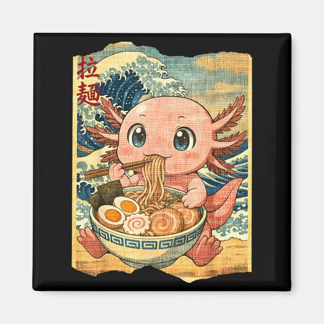 Funny Kawaii Axolotl Ramen Noodle Bowl Japanese Wa Magnet (Front)