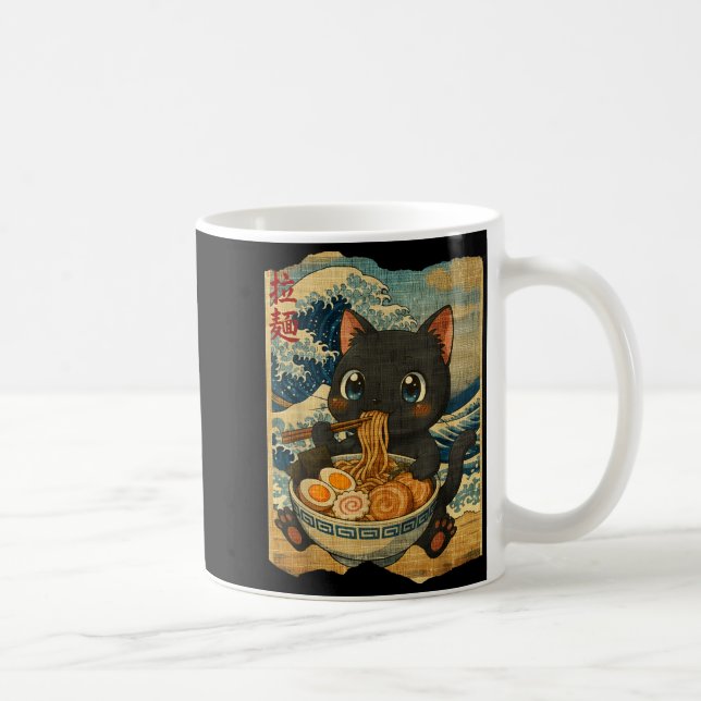 Funny Kawaii Black Cat Ramen Noodle Bowl Japanese  Coffee Mug (Right)