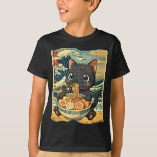 Funny Kawaii Black Cat Ramen Noodle Bowl Japanese  T-Shirt