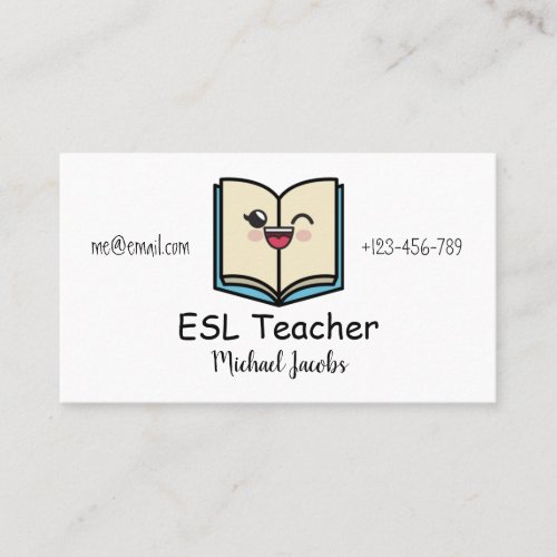 Funny Kawaii Book ESL Teacher English Teacher Cute Business Card
