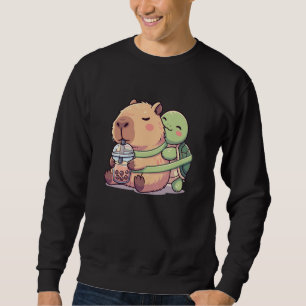 Funny Kawaii Capybara Turtle Boba Tea Cute Men Wom Sweatshirt
