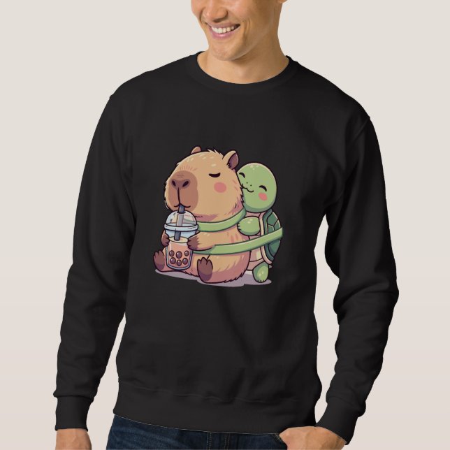 Funny Kawaii Capybara Turtle Boba Tea Cute Men Wom Sweatshirt (Front)