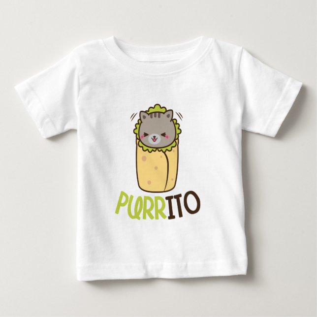 Funny Kawaii cat Burrito word art baby unisex Baby T-Shirt (Front)