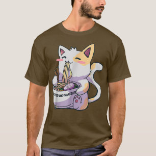 Funny Kawaii Cat Eating Ramen Anime Japanese T-Shirt
