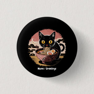 Funny Kawaii Cat Eating Ramen Noodles Cute Anime Button