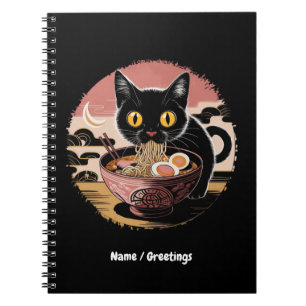 Funny Kawaii Cat Eating Ramen Noodles Cute Anime Notebook