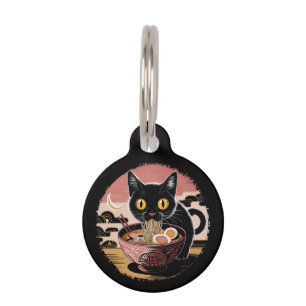Funny Kawaii Cat Eating Ramen Noodles Cute Anime Pet ID Tag