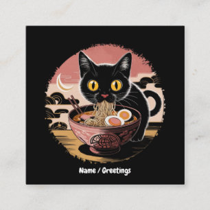 Funny Kawaii Cat Eating Ramen Noodles  Cute Anime Square Business Card