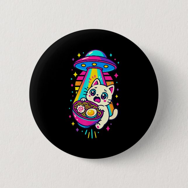 Funny Kawaii Cat Ramen Ufo Japanese Anime Women Gi Button (Front)