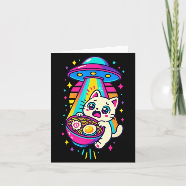 Funny Kawaii Cat Ramen Ufo Japanese Anime Women Gi Card (Front)