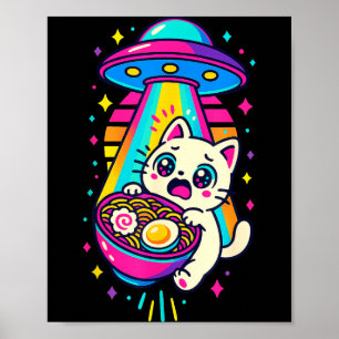 Funny Kawaii Cat Ramen Ufo Japanese Anime Women Gi Poster