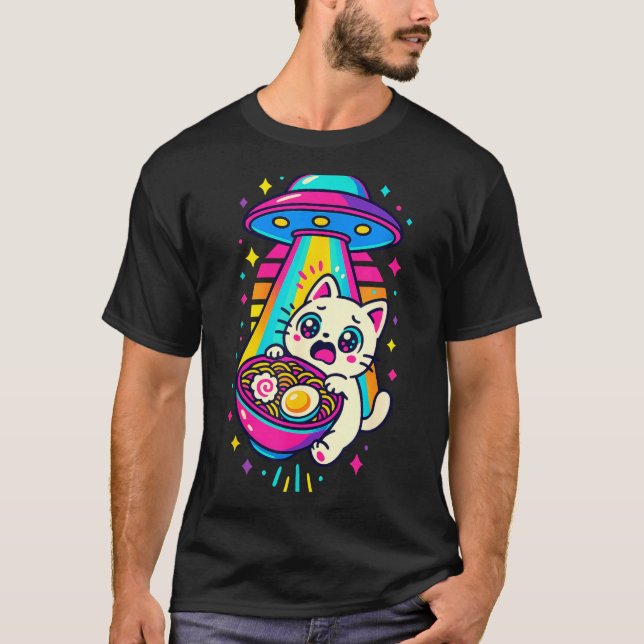Funny Kawaii Cat Ramen Ufo Japanese Anime Women Gi T-Shirt (Front)