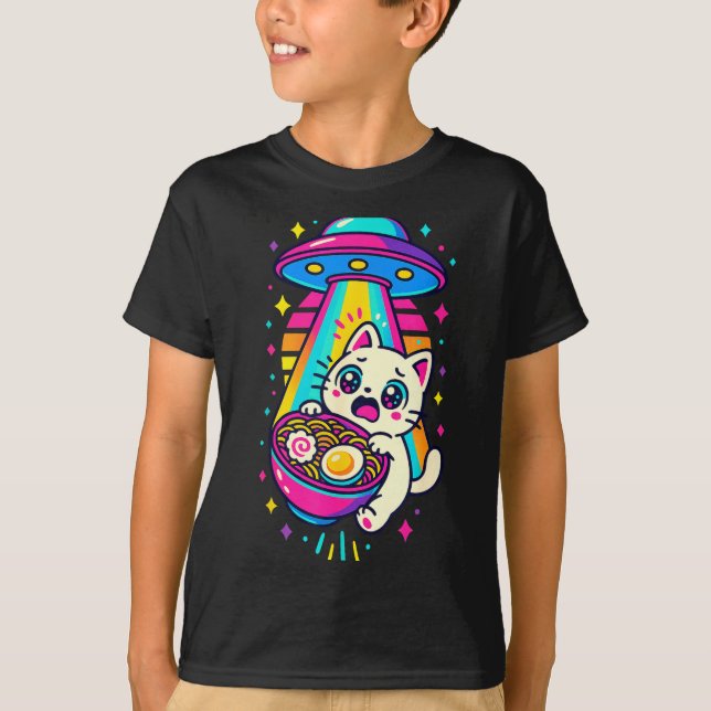 Funny Kawaii Cat Ramen Ufo Japanese Anime Women Gi T-Shirt (Front)
