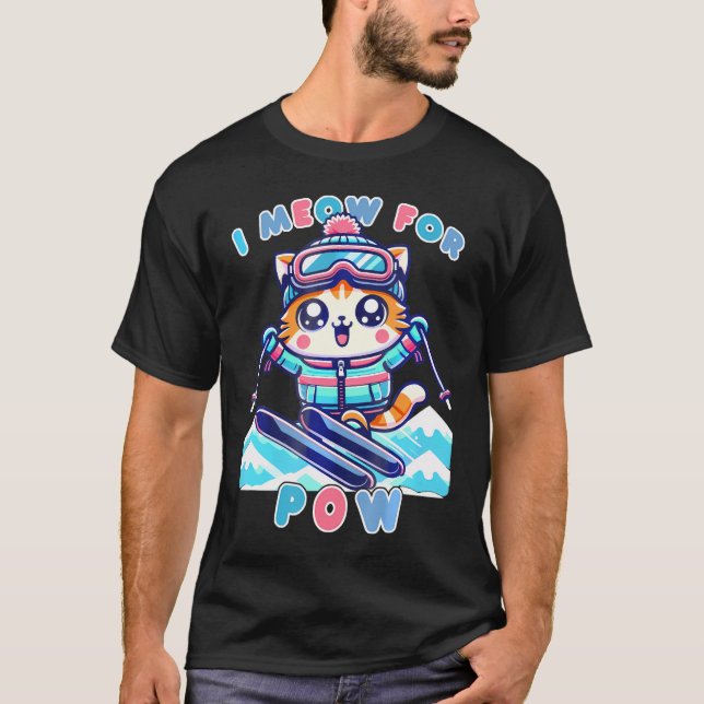 Funny Kawaii Cat Skiing Cool Anime         T-Shirt (Front)