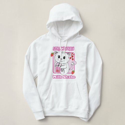 Funny Kawaii Cat Strawberry Milk Shake Hoodie