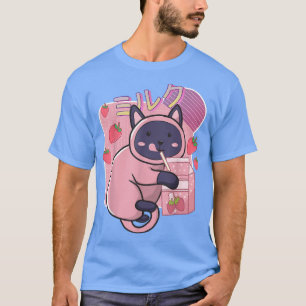 Funny Kawaii Cat Strawberry Milk Shake Japanese An T-Shirt