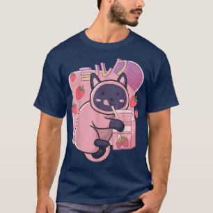 Funny Kawaii Cat Strawberry Milk Shake Japanese An T-Shirt