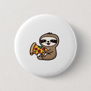 Funny Kawaii Chibi Sloth with Pizza � Cute Cartoon Button