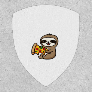 Funny Kawaii Chibi Sloth with Pizza � Cute Cartoon Patch