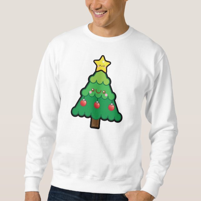 Funny Kawaii Christmas Tree Mens Jumper Sweatshirt (Front)