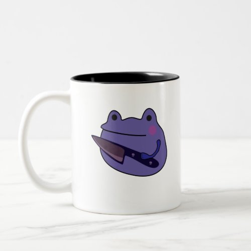 Funny Kawaii Frog With Knife Frog Lovers Gift Two_Tone Coffee Mug