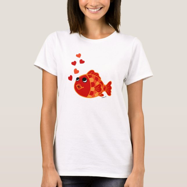 Funny Kawaii Goldfish Cartoon T-Shirt (Front)