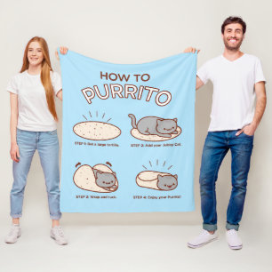 Funny Kawaii "How to Purrito" Cat Fleece Blanket