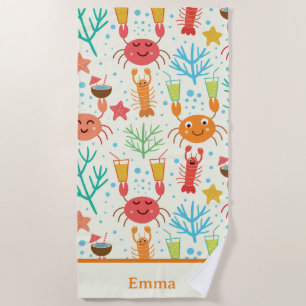 Funny Kawaii Lobsters and Crabs Personalized Kids  Beach Towel