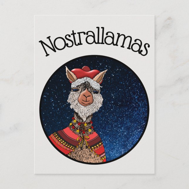 Funny Kawaii Nostradamus Llama Pun Halloween Postcard (Front)