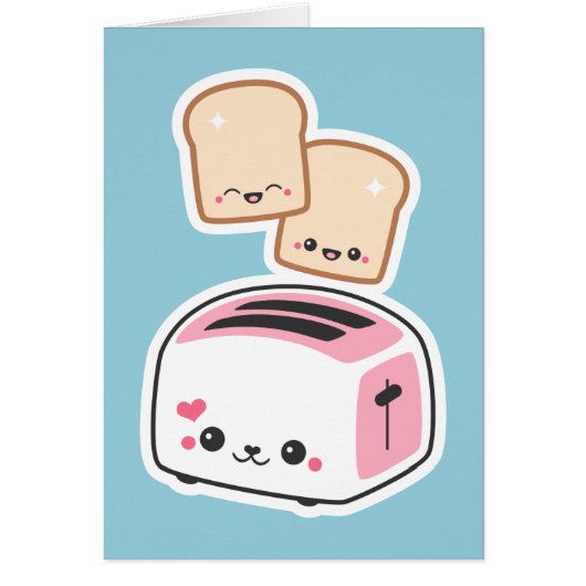 Funny Kawaii Pink Toaster Cards (Front)