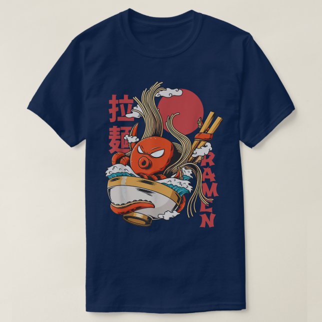 Funny Kawaii Ramen Cute Anime octopus Japanese Asi T-Shirt (Design Front)