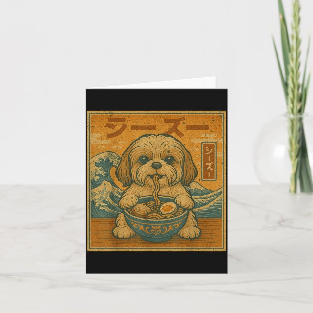Funny Kawaii Ramen Japanese Noodles Shih Tzu Eatin Card (Front)