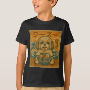 Funny Kawaii Ramen Japanese Noodles Shih Tzu Eatin T-Shirt