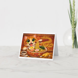 Funny Kawaii Ramen Noodles Cat Art Thank You Card