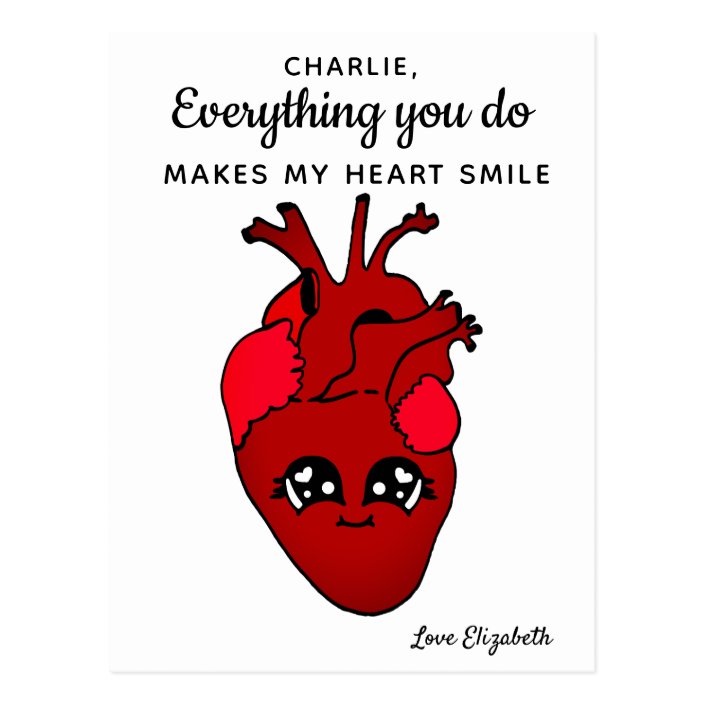 Funny Kawaii Real Heart Drawing Valentine S Day Postcard Zazzle Com
