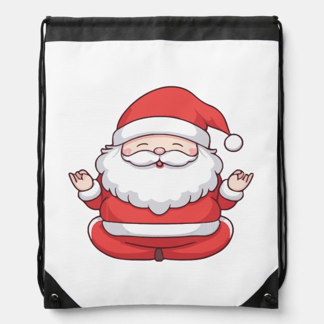 Funny Kawaii Santa Yoga Meditation Drawstring Bag (Front)