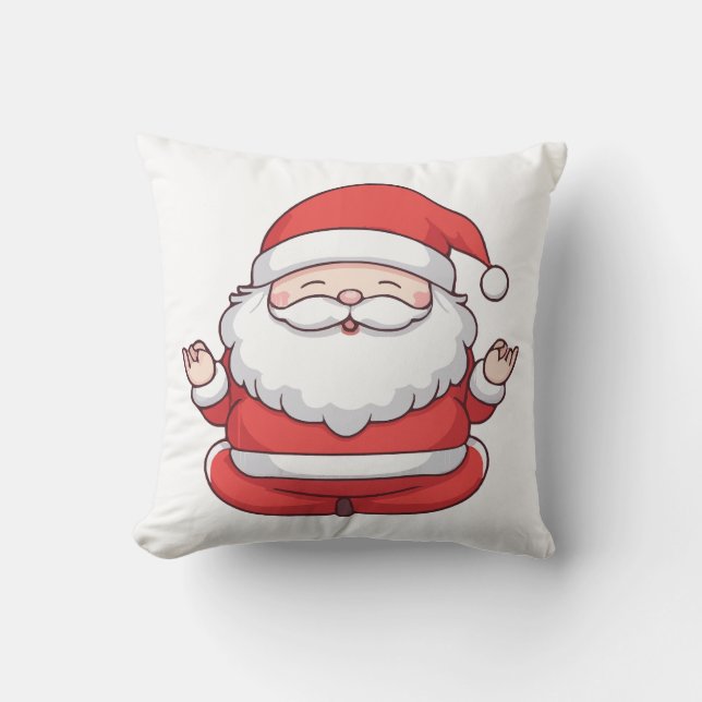 Funny Kawaii Santa Yoga Meditation Throw Pillow (Front)