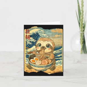 Funny Kawaii Sloth Ramen Noodle Bowl Japanese Wave Card