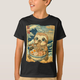 Funny Kawaii Sloth Ramen Noodle Bowl Japanese Wave T-Shirt