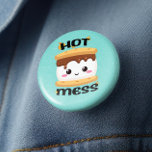 Funny Kawaii S'mores Hot Mess Button<br><div class="desc">Funny Kawaii S'mores Hot Mess Button - You'll definitely be a happy camper after you style up with this S'mores hot mess button. Featuring the delicious, gooey, sweet campfire treat s'more with a cuddly kawaii face. Burning calories at the campfire never tasted so good. Also a really wonderful gift option....</div>