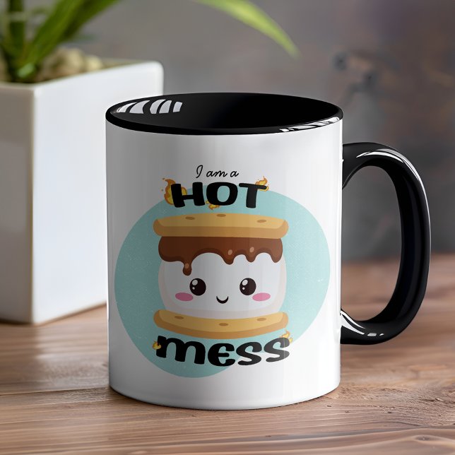 Funny Kawaii S'mores Hot Mess Mug (You'll definitely be a happy camper with this S'mores hot mess mug.)