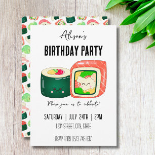 Funny Kawaii Sushi Rolls Birthday Party Invitation
