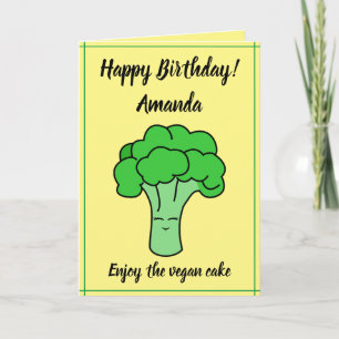 Funny Kawaii Yellow Vegan Broccoli Birthday Card