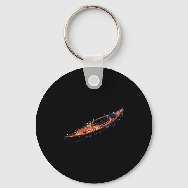 Funny Kayak Christmas Graphics Lights Lover Kayaki Keychain (Front)