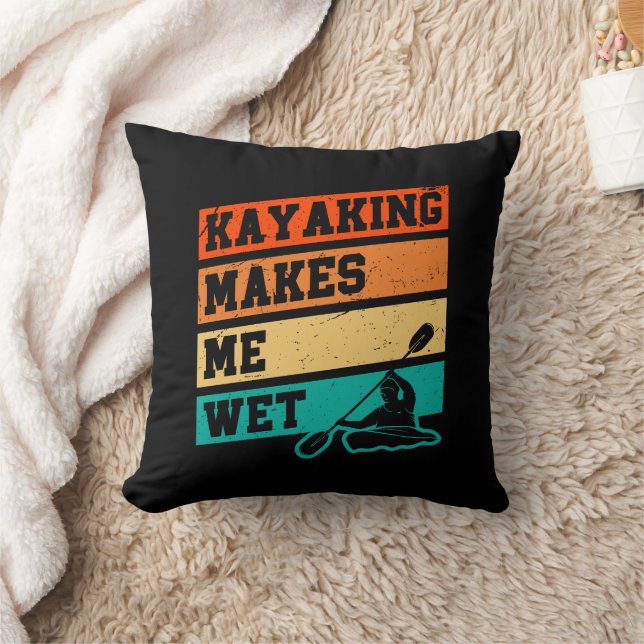 Funny Kayak Lover Kayaking Retro River Kayaker  Throw Pillow (Blanket)