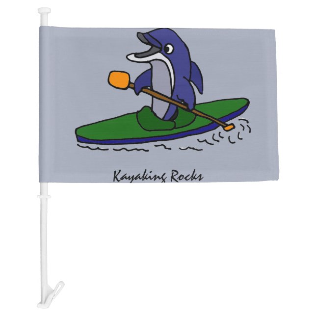Funny Kayaking Dolphin Car Flag (Front)