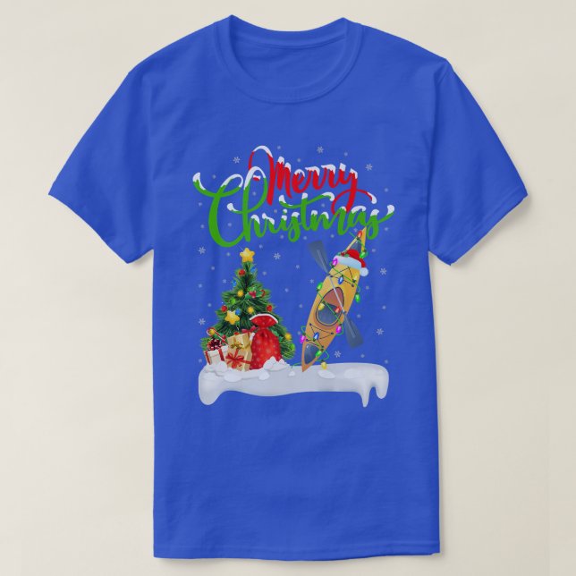 Funny Kayaking Lover Xmas Lighting Santa Kayak Chr T-Shirt (Design Front)
