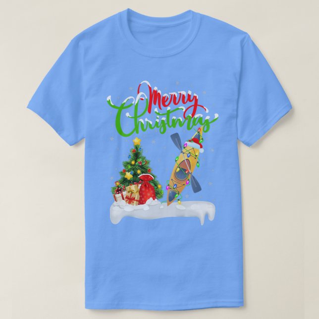Funny Kayaking Lover Xmas Lighting Santa Kayak Chr T-Shirt (Design Front)