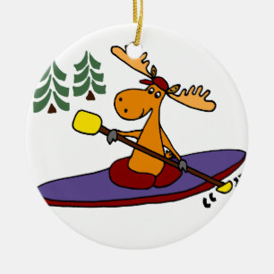 Funny Kayaking Moose Ceramic Ornament